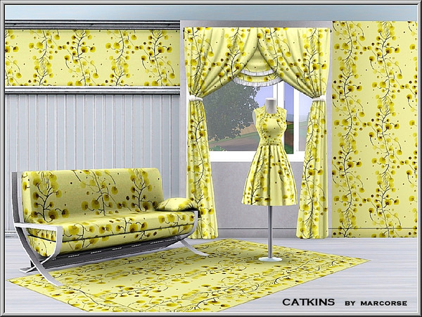 Sims 3 — Catkins_marcorse by marcorse — Themed pattern: yellow and brown catkins in a vertical design