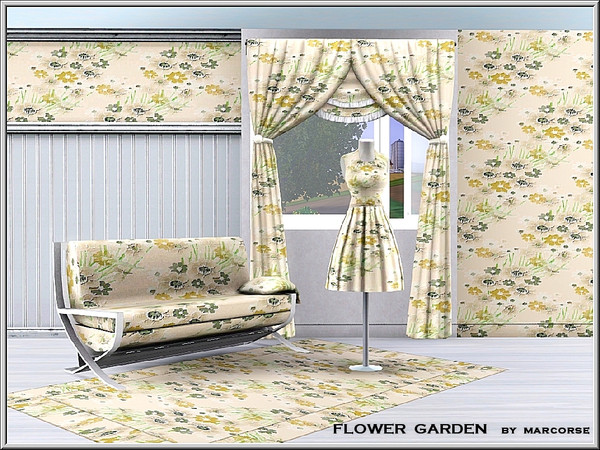 Sims 3 — FlowerGarden_marcorse by marcorse — Fabric pattern: diagonal floral design in green and orange
