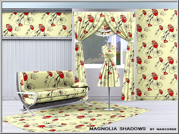 Sims 3 — Magnolia Shadows_marcorse by marcorse — Fabric pattern: pinky red magnolia buds with shadows