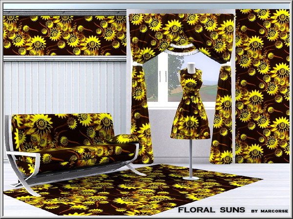 Sims 3 — Floral Suns_marcorse by marcorse — Abstract pattern: abstract yellow floral suns in a regular repeat design on