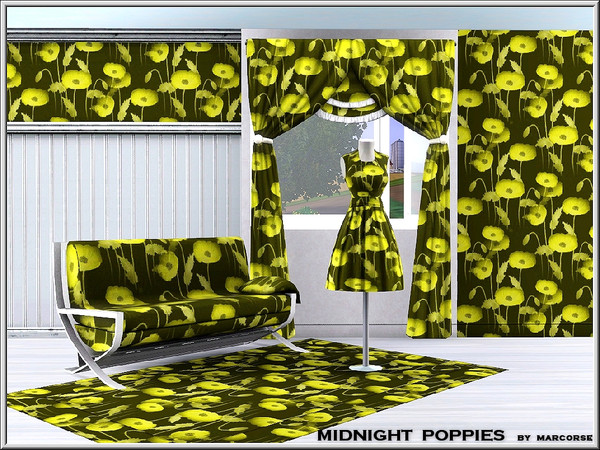 Sims 3 — Midnight Poppies_marcorse by marcorse — Fabric pattern: yellow iceland poppies at night