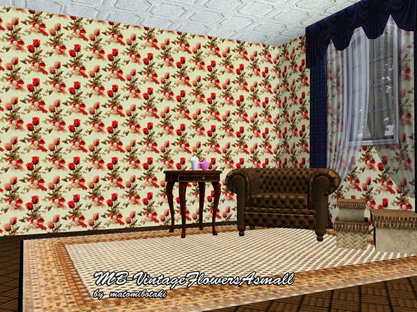 Sims 3 — MB-VintageFlowersAsmall by matomibotaki — Vintage floral patter with pale design and 3 recolorable palettes, to