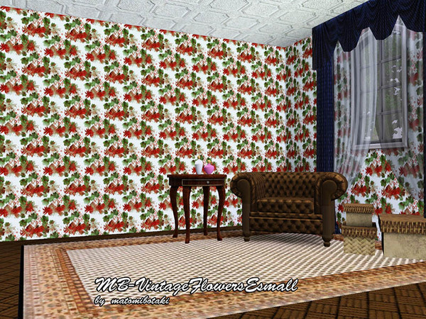 Sims 3 — MB-VintageFlowersEsmall by matomibotaki — Vintage floral patter with pale design and 3 recolorable palettes, to