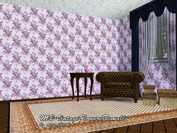 Sims 3 — MB-VintageFlowersDsmall by matomibotaki — Vintage floral patter with pale design and 3 recolorable palettes, to