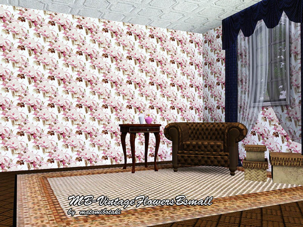 Sims 3 — MB-VintageFlowersBsmall by matomibotaki — Vintage floral patter with pale design and 3 recolorable palettes, to