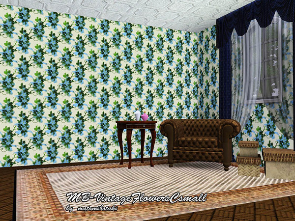 Sims 3 — MB-VintageFlowersCsmall by matomibotaki — Vintage floral patter with pale design and 3 recolorable palettes, to