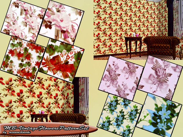 Sims 3 — MB-VintageFlowersPatternSet by matomibotaki — MB-VintageFlowersPatternSet, vintage patterns with floral designs,
