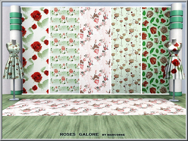 Sims 3 — Roses Galore_marcorse by marcorse — Set of 5 floral patterns centred around roses. All are Fabrics, except