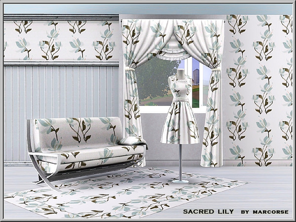 Sims 3 — SacredLily_marcorse by marcorse — Fabric pattern: pale blue sacred lotus flowers and leaves.