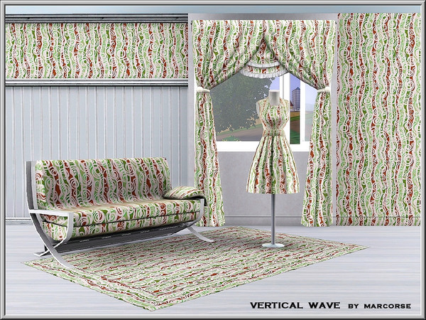 Sims 3 — Vertical Wave_marcorse by marcorse — Abstract pattern: stylised shapes in a vertical wave design of red and