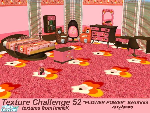 Sims 2 — Texture Challenge 52  "Flower Power" by rgdyanne — Includes recolors of: "#4234" bed,