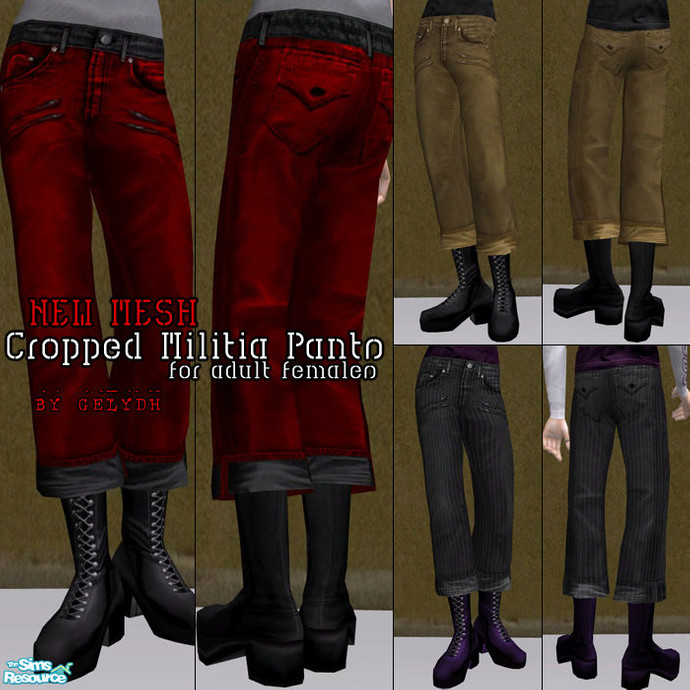 The Sims Resource - Cropped Militia Pants for Adult Females