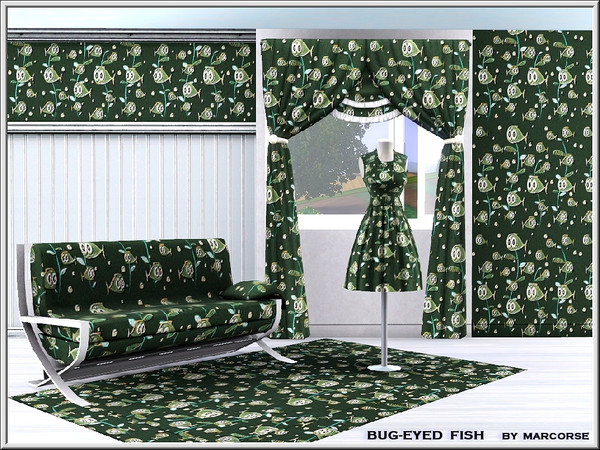 Sims 3 — Bug-eyed Fish_marcorse by marcorse — Themed pattern: school of cheeky bug-eyed fish and seaweed.