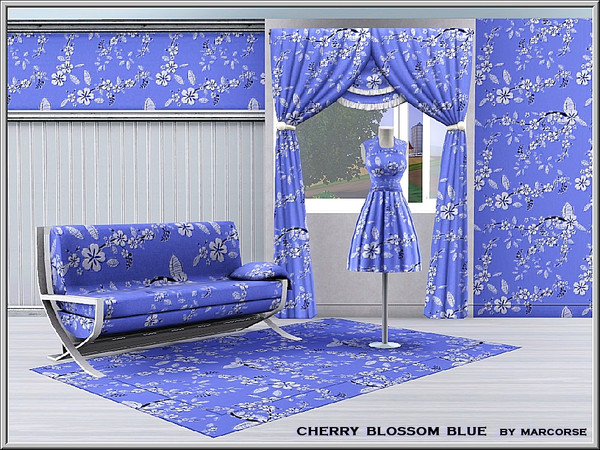 Sims 3 — CherryBlossBlu_marcorse by marcorse — Themed pattern: sprays of white cherryblossom on blue