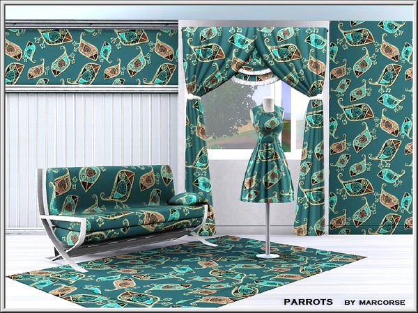Sims 3 — Parrots_marcorse by marcorse — Themed pattern: stylised parrots in slate blue