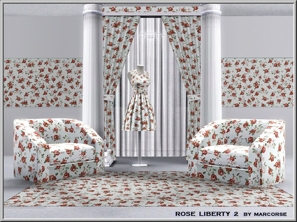 Sims 3 — Rose Liberty2_marcorse by marcorse — Fabric pattern: small red rosebuds in a liberty print on white.