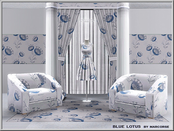 Sims 3 — Blue Lotus_marcorse by marcorse — Themed pattern: fully open blue lotus flowers in a stylised form