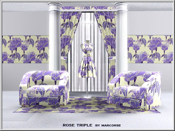 Sims 3 — Rose Triple_marcorse by marcorse — Fabric pattern: light purple, triplet rose groups in a regular repeat on