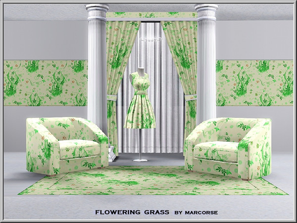 Sims 3 — Flowering Grass_marcorse by marcorse — Fabric pattern: grass flowers and other elements in a regular repeat.