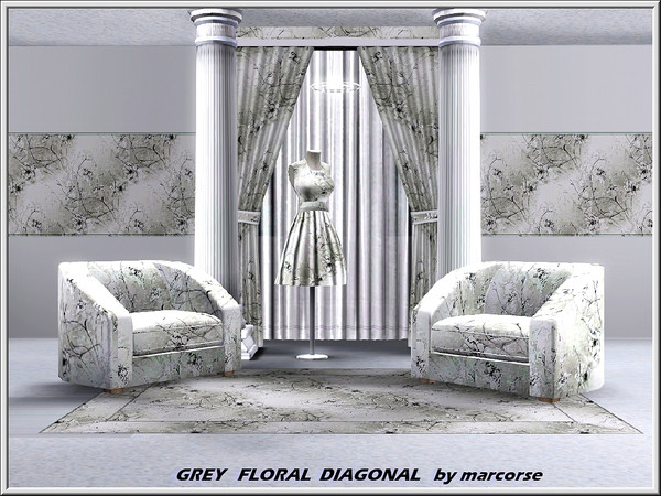 Sims 3 — Grey Floral Diagonal_marcorse by marcorse — Fabric pattern: monochrome floral in a diagonal design