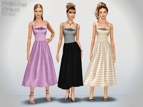 Sims 3 — Pretty Dress by Paogae — A pretty dress, tight waist, with skirt below the knee and an insert with flowers on