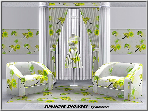 Sims 3 — Sunshine Showers_marcorse by marcorse — Themed pattern: umbrellas and sun symbols for a rainy day