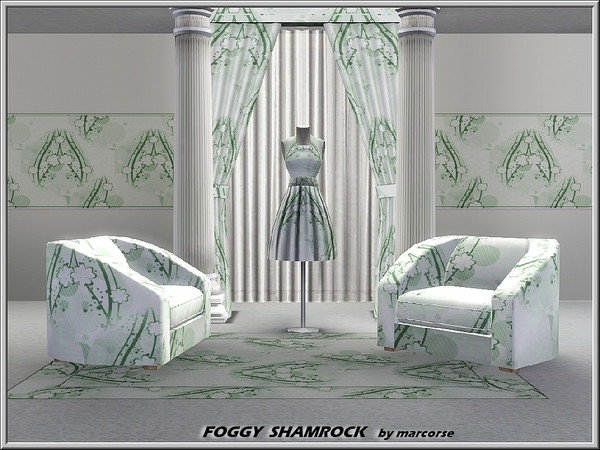 Sims 3 — Foggy Shamrock_marcorse by marcorse — Abstract pattern: shamrocks and style elements in muted green