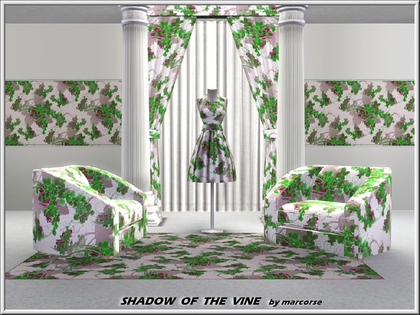 Sims 3 — Shadow of the Vine_marcorse by marcorse — Abstract pattern: stylised vines and background shadows in green and
