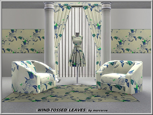 Sims 3 — Wind-tossed Leaves_marcorse by marcorse — Abstract: blue and green leafy arcs in a windswept design