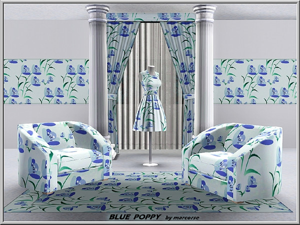 Sims 3 — Blue Poppy_marcorse by marcorse — Fabric pattern: wild poppies in a soft blue with green stems.