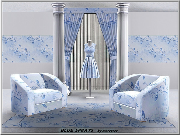 Sims 3 — Blue Sprays_marcorse by marcorse — Fabric pattern: diagonal design of small blue flowers and leaves