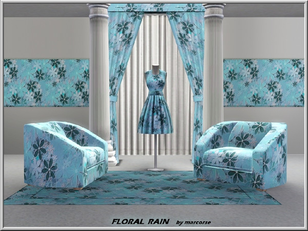 Sims 3 — Floral Rain_marcorse by marcorse — Abstract patern: showers of blue flowers with white accents