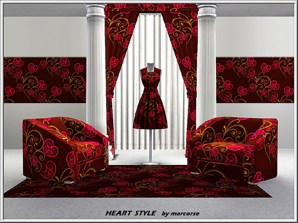 Sims 3 — Heart Style_marcorse by marcorse — Themed pattern: red and yellow, style lines and scrolled hearts in a diagonal
