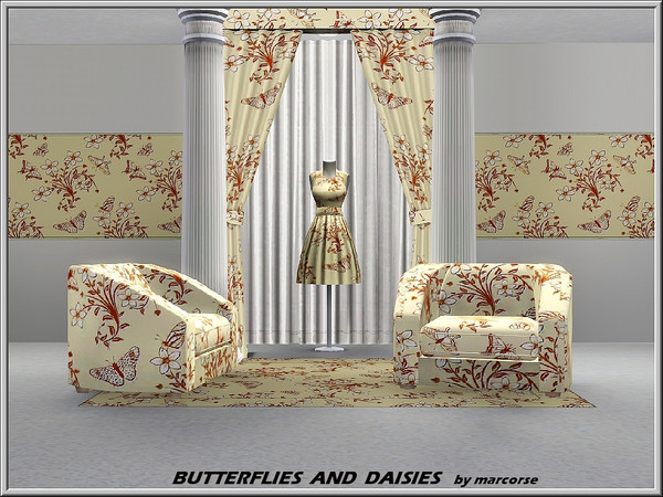 Sims 3 — Butterflies and Daisies_marcorse by marcorse — Fabric pattern: clumps of field daisies and various butterflies