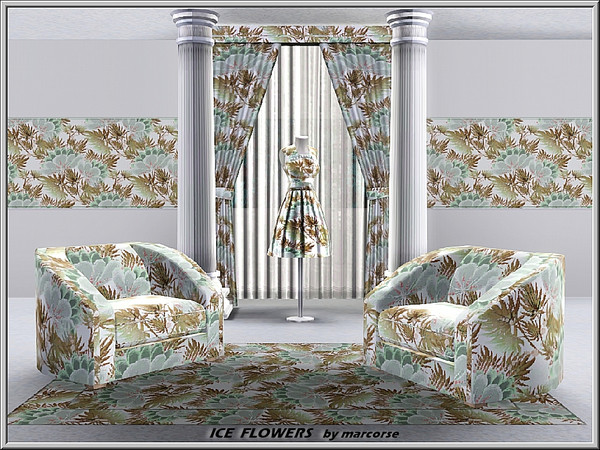 Sims 3 — Ice Flowers_marcorse by marcorse — Fabric pattern: pale icy blue flowers and brown leaves