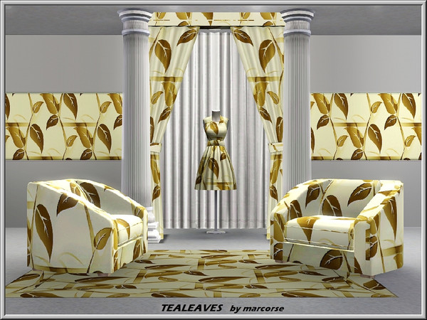 Sims 3 — Tealeaves_marcorse by marcorse — Abstract pattern: leaves of the tea camellia in an abstract design in cream and
