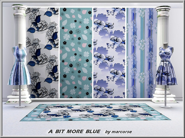 Sims 3 — A Bit More Blue_marcorse by marcorse — Four delightful blue floral patterns - all are Fabrics.