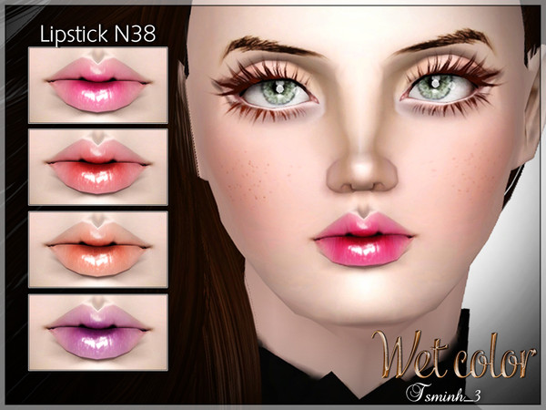 Sims 3 — Wet Color Lipstick by TsminhSims — Lipstick N38 - Glossy lipstick - Four recolor chanels - For all genders, from