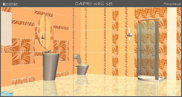 Sims 2 — Capri wall set - orange by mayskaya — Set of 7 tile walls