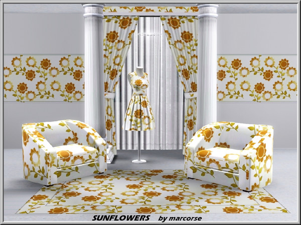 Sims 3 — Sunflowers_marcorse by marcorse — Fabric pattern: stylised sunflowers in yellow and brown