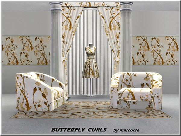 Sims 3 — Butterfly Curls_marcorse by marcorse — Themed pattern: small butterflies resting on leafy branches and style