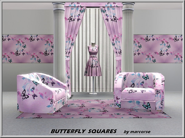 Sims 3 — Butterfly Squares_marcorse by marcorse — Fabric pattern: flights of butterflies on a muted, pink floral