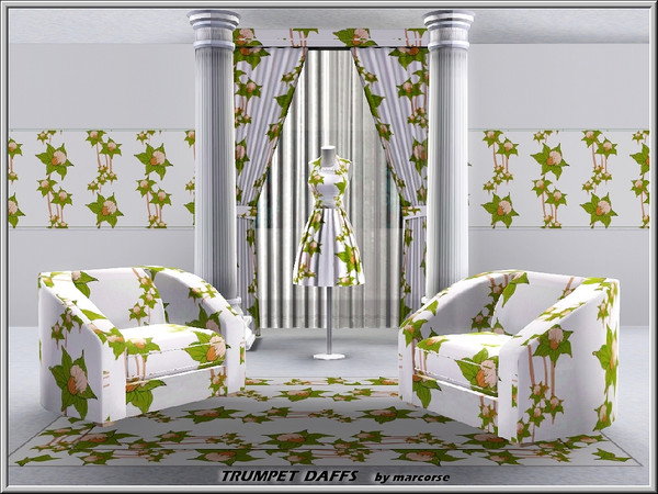 Sims 3 — Trumpet Daffs_marcorse by marcorse — Fabric pattern: orange/green trumpet daffodils in a vertical design