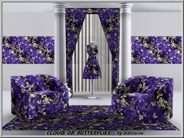 Sims 3 — Cloud of Butterflies_marcorse by marcorse — Fabric pattern: clouds of blue and yellow butterflies on styled