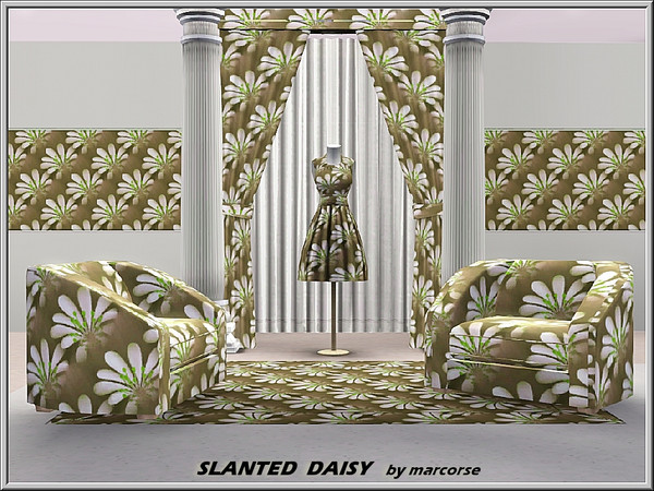 Sims 3 — Slanted Daisy_marcorse by marcorse — Fabric pattern: white/green daisies on brown, in a slanted design.