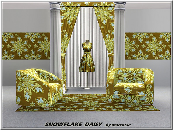 Sims 3 — Snowflake Daisy_marcorse by marcorse — Abstract pattern: brown and yellow abstract daisy with a snowflake motif