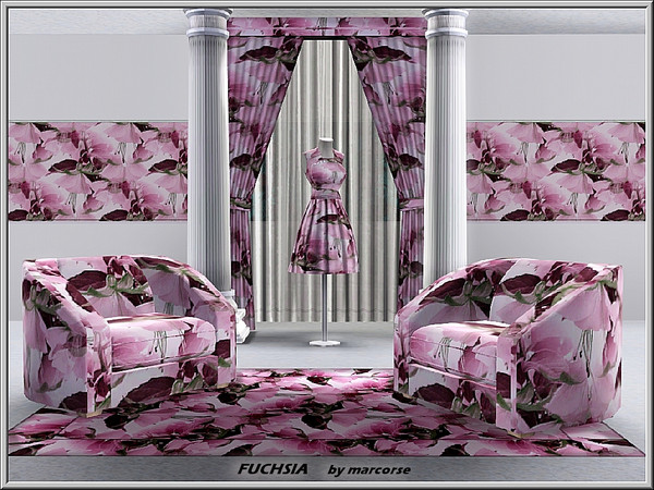Sims 3 — Fuchsia_marcorse by marcorse — Fabric pattern: all-over design of pale pink fuchsia flowers and leaves.