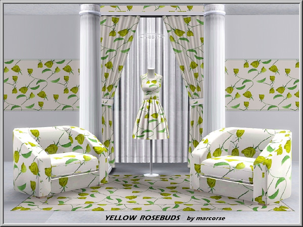 Sims 3 — Yellow Rosebuds_marcorse by marcorse — Fabric pattern: yellow rosebuds in a floating design