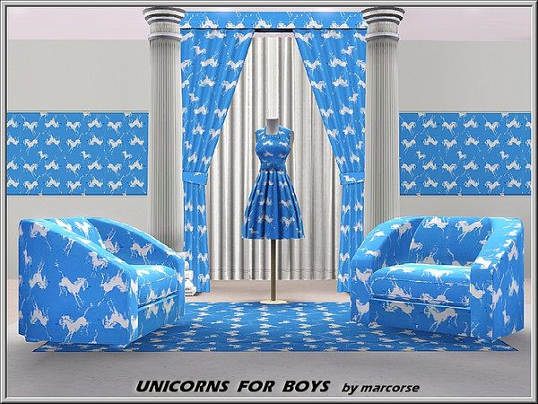 Sims 3 — Unicorns for Boys_marcorse by marcorse — Themed pattern: unicorns on blue for boys