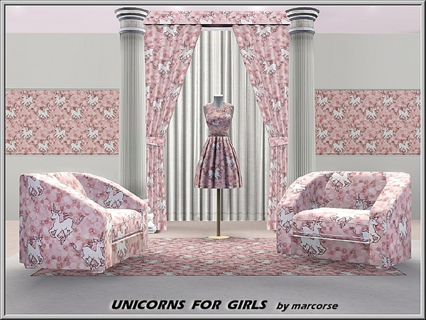 Sims 3 — Unicorns for Girls_marcorse by marcorse — Themed pattern: running unicorns on pink for girls